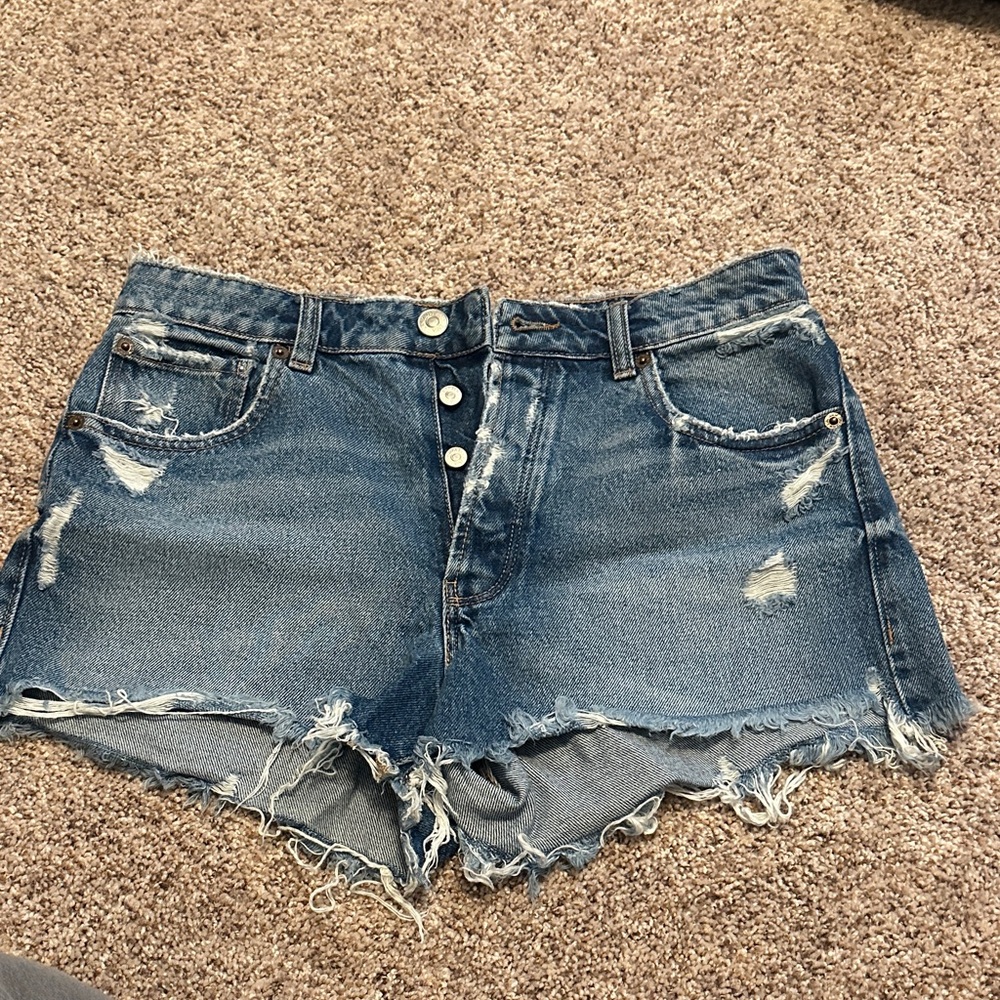 Zara Blue Distressed Jean Shorts